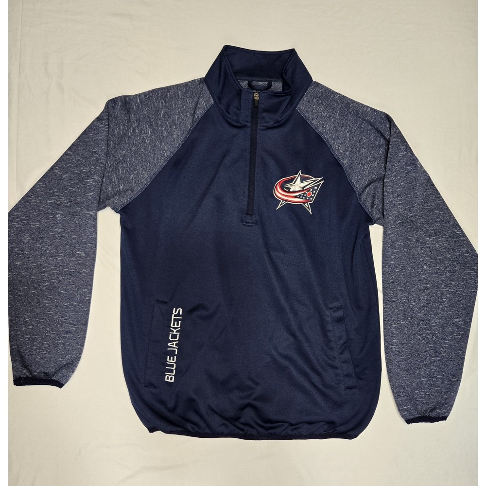 Columbus Blue Jackets NHL‎ Embroidered Quarter Zip Pullover Navy Pockets Medium